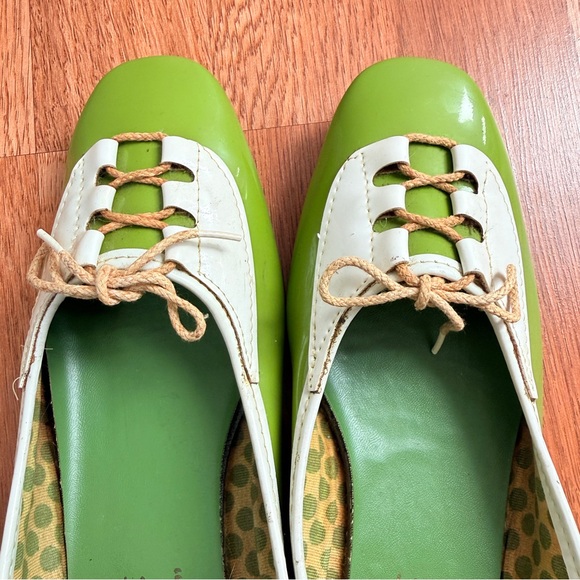 Vintage 1970s Retro Deb Don Slippers Green White Lace Toe Flats Size 7 - Picture 5 of 7